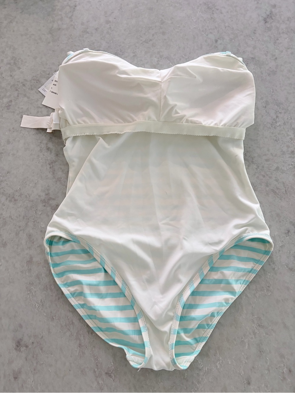 Kate Spade Strapless One Piece Bow Swimsuit - Aqua Stripe / Size L - Picture 3 of 7